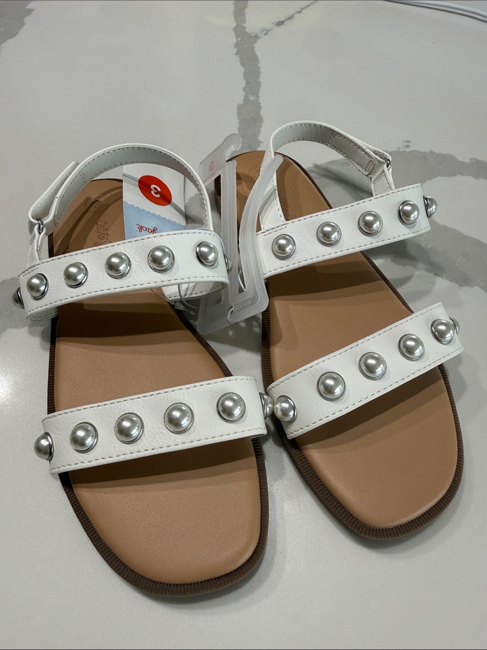 Cat & Jack White Pearl-Stud Strappy Sandals for Women